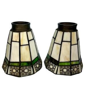 2 Vintage Hampton Bay Stained Glass Tiffany Style Sonoma Pattern Craftsman